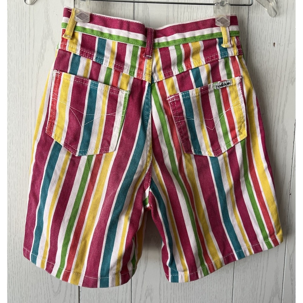 Vintage 90s Striped‎ Denim Shorts High Waisted Rainbow Size Small BONJOUR